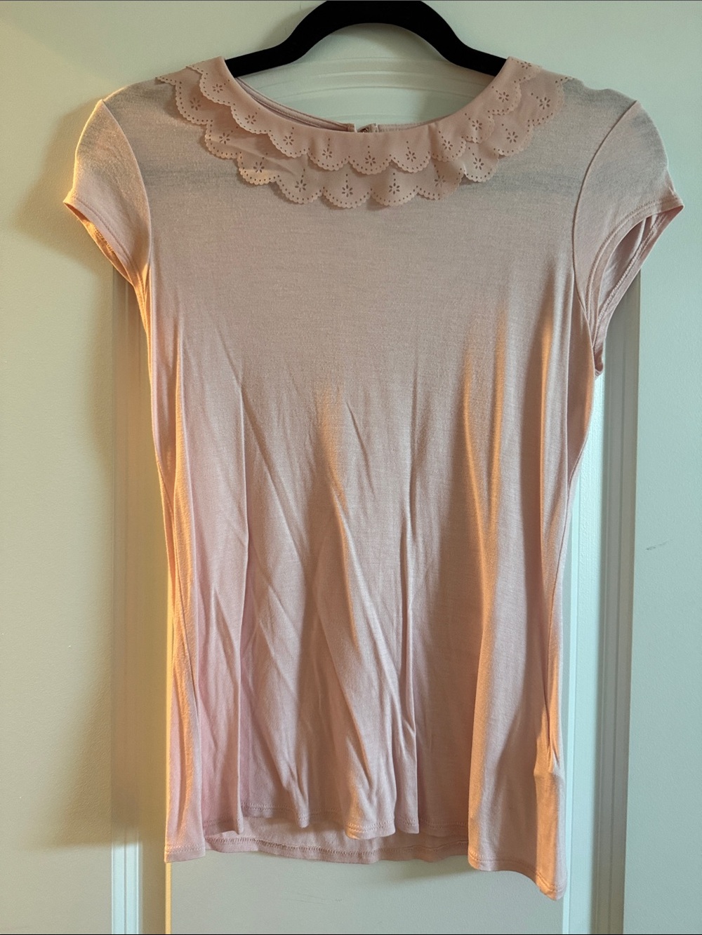 Ted Baker London Pale Pink Scalloped Eyelet Neck Short Sleeve Top